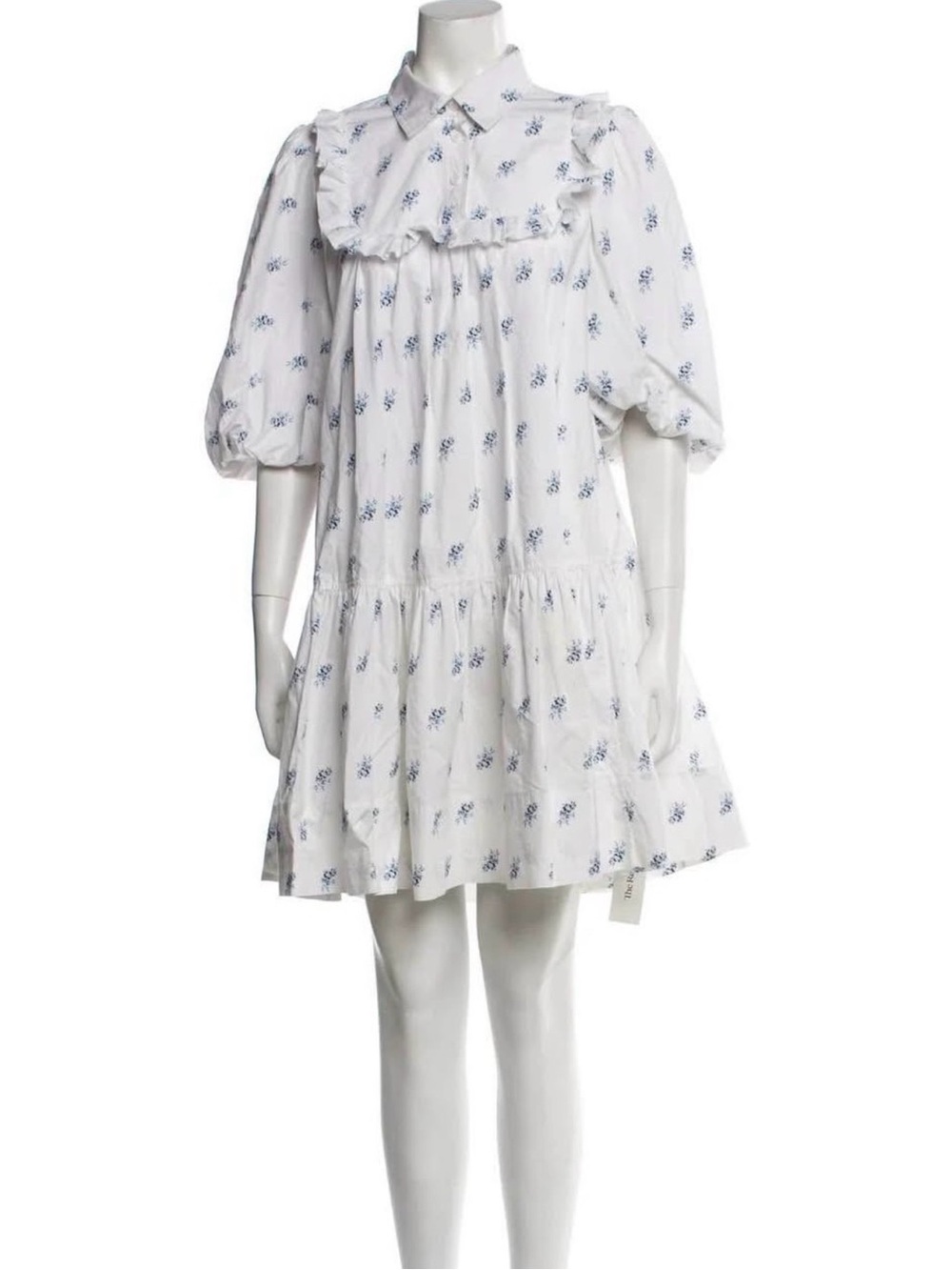 Lee Mathews White Mini Dress with Blue Floral Print
